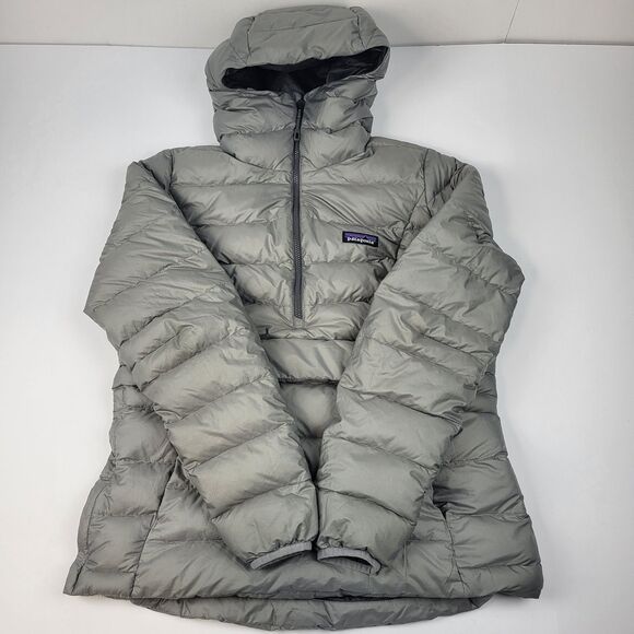 Patagonia Down Sweater Womens Hooded Pullover Jacket Kangaroo Pocket Gray Size M - Picture 2 of 16